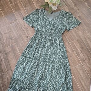 Zaful Green Floral Midi Dress